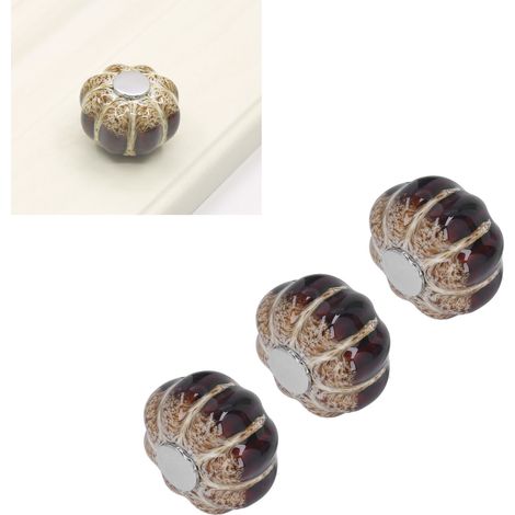 Set aus 3 klassischen kürbisförmigen Keramik-Türgriffen für Schränke, Schubladen und Küchenschränke, silberfarben. (1/5)