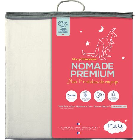 P'tit Lit - Matelas de Voyage Bébé - Pliant - 60x120 cm - Epaisseur 7 cm : Moelleux et confortable - Pliable : Idéal pour couchage d'appoint