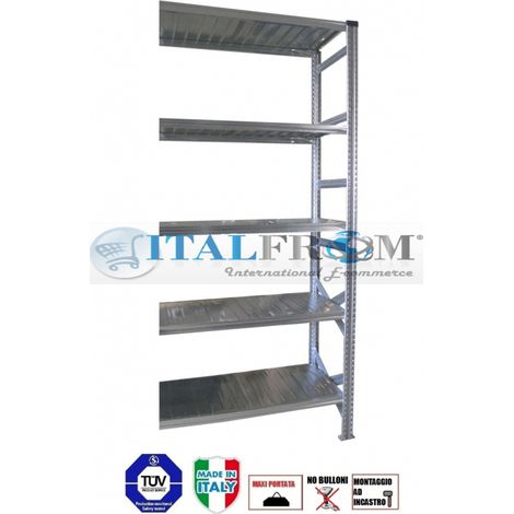 MODULO CONTINUATIVO- scaffalatura da magazzino zincata H 300 cm , L 150 cm , PROF.40 cm , con 5 ripiani ,PORTATA OGNUNO 145 Kg