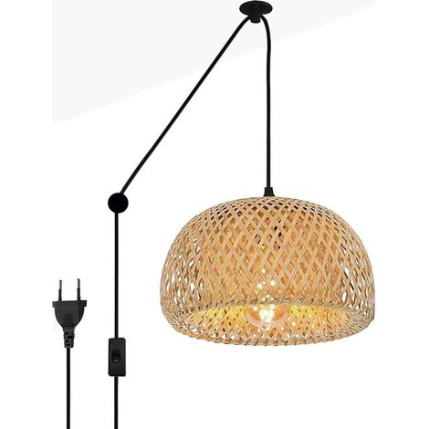 Lámpara Colgante De Mimbre "Yonna" Con Cable Y Enchufe