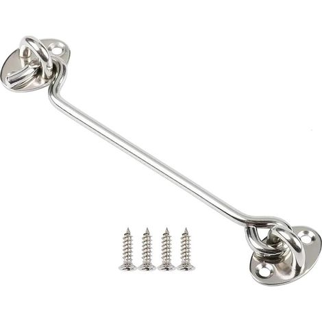 Crochet tempête en acier inoxydable - Crochet de cabine et verrou à œillets - Verrou de placard, serrure à crochet de porte de grange, crochet de porte et verrou à œillets - Argenté (15,2 cm (1/5)