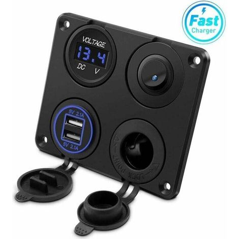 Zigarettenanzünderbuchse, zwei 4,2-A-USB-Anschlüsse, 12-V-Gleichstromsteckdose, Schalter und LED-Voltmeteranzeige. Wasserdichte Kfz-Ladesteckdose für 12-V-/24-V-Fahrzeuge, Boote und andere maritime An (1/4)