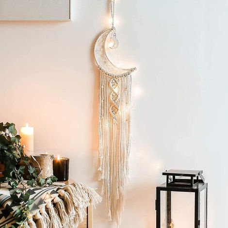 Décoration murale en macramé Crochet de Lune - Attrape-rêves Bohème Chic Art Tissé pour Salon, Chambre, Appartement, Dortoir, Porte (Lune) (1/5)