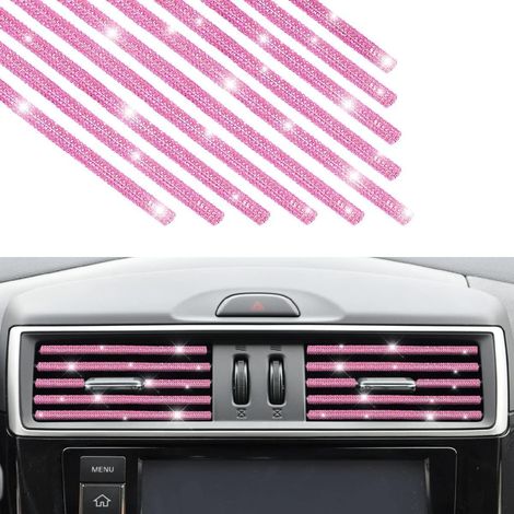Lot de 10 garnitures de ventilation de voiture à strass, bande décorative pour climatiseur de voiture pour femmes et filles, accessoires intérieurs automobiles en diamant (rose) (1/5)
