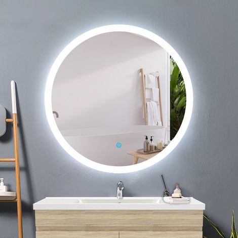 Acezanble 60cm round mirror, anti-fog bathroom mirror, touch switch, vertical LED mirror (1/5)
