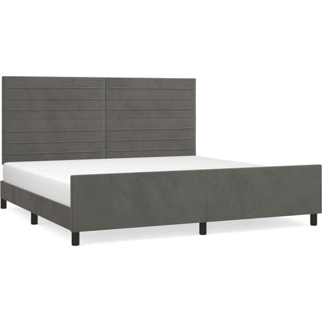 Lit adulte pour 2 personnes avec tête de lit, Structure de lit, Assemblage Facile, Gris foncé 200x200 cm Velours OIB5279E (1/4)