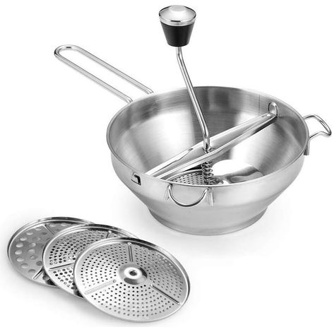 Hachoir à légumes rotatif, presse-purée avec 3 disques interchangeables, machine à purée de légumes pour soupes et aliments pour bébés, hachoir de cuisine en acier inoxydable de 2 litres (1/5)