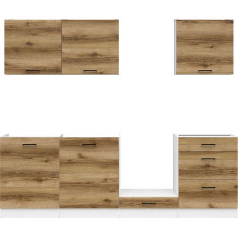 Cuisine complète 240 cm, Ensemble de meuble de cuisine coloris Blanc / Chêne Delano - plan de travail non inclus (1/4)