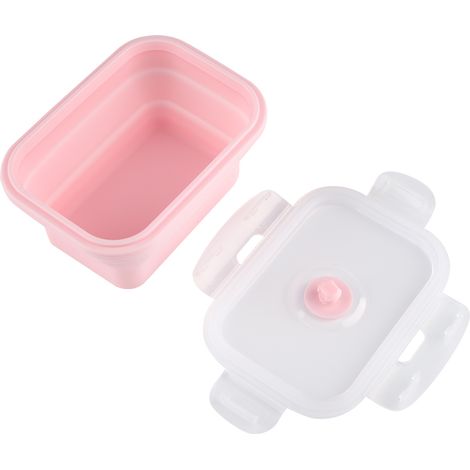 Boîte à lunch pliable en silicone portable, compatible micro-ondes, rose, 500 ml