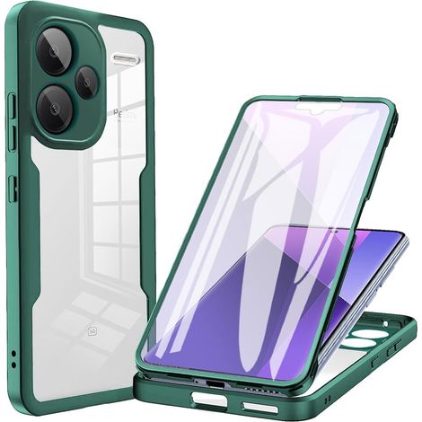 Coque pour Xiaomi Redmi Note 13 Pro+ Plus 5G, Protection D'écran Intégrée Housse Antichoc Militaire Double Face, Case Bumper Anti-Rayures en Silicone Transparent à 360°. Vert (1/5)