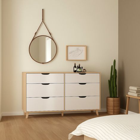 Dmora - Kommode Chito, Wohnzimmerbuffet, Wohnzimmer-Sideboard, Moderne Küchen-Speisekammer, 156x40 h92 cm, Eiche und Weiß (1/5)