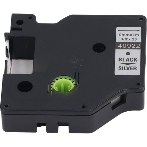 Le ruban de plastification auto-adhésif D1 est compatible avec les imprimantes d'étiquettes Dymo. Fond argenté brillant de 9 mm avec lettrage noir. (1/5)