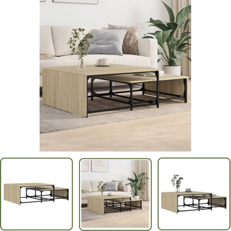 The Living Store Satztische 2 Stk. Sonoma-Eiche Holzwerkstoff und Metall - Setztöne - Couchtisch Set - Nestschreibtisch - Holzcouchtisch - Esszimmertisch (1/5)