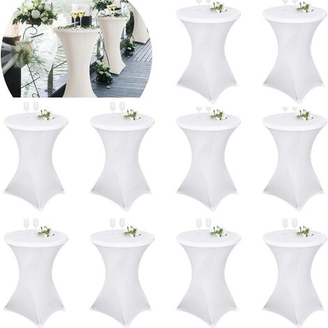 10er-Set Stehtischhusse für Bistrotisch Ø 70-75 cm, Weiß, Stretch-Husse mit Fußverstärkung (1/5)