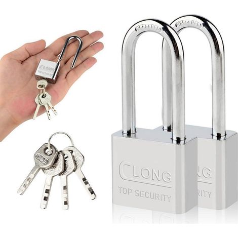 Cadenas avec anse longue, lot de 2, 50mm, résistant aux intempéries, incl. 8 clés