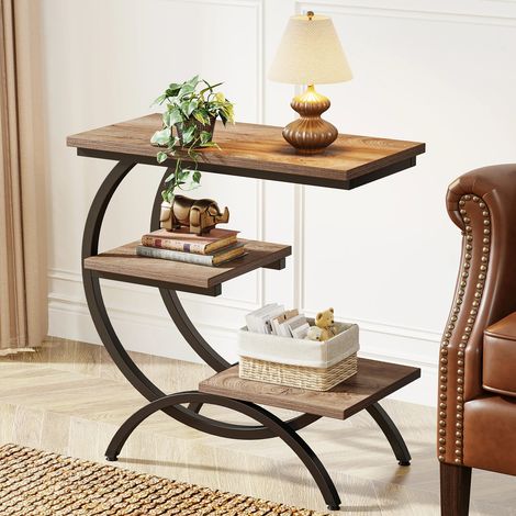 Table d’angle – Brun clair – 3 étages – Forme C – Chevet – Rangement – Salon/chambre (1/5)