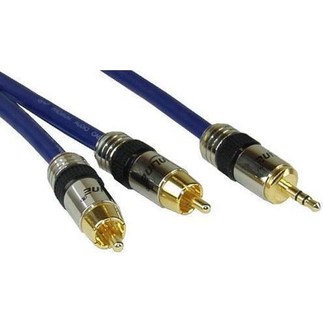 Câble Cinch-Jack - 2x RCA Mâle vers Jack 3,5 mm Mâle - 3 m - Plaqué Or