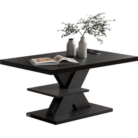 CASARIA® Couchtisch Detroit 90x60x45cm 2 Ablagen Holz 50kg Belastbar Kratzfest Modern Wohnzimmertisch Beistelltisch  schwarz