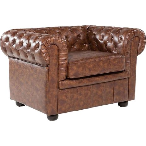 Poltrona vintage in pelle marrone invecchiato Chesterfield (1/5)