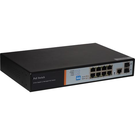 Link Switch Di Rete 8 Porte Gigabit Poe 150 Watt + 2 Porte Sfp E Una Porta Console Rj45 Layer 2
