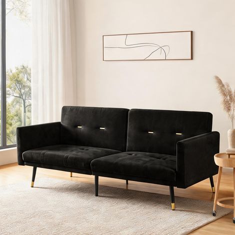 Sofa convertible 2 places velours noir dossier ajustable 5 (1/5)