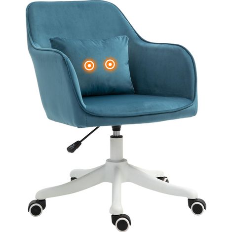 Chaise de bureau velours fauteuil bureau massant coussin lombaire intégré hauteur réglable pivotante 360° bleu (1/5)