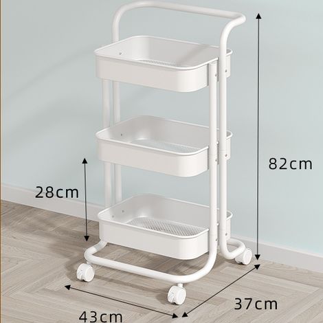 Chariot de rangement multifonction en métal pour cuisine, salle de bain ou salon, avec 3 étagères, 4 roulettes freinées, poignée de levage, grande capacité de stockage. (1/4)