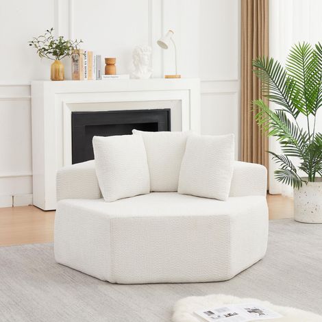 Canapé relax hexagone avec coussins – fauteuil modulable – canapé scandinave pour salon – chambre – lounge et salle d'exposition - chenille beige (1/5)