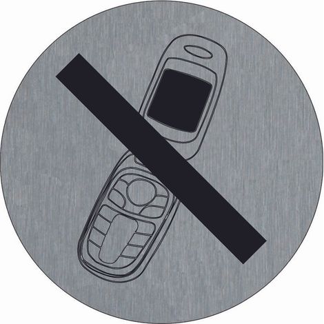 Plaque de porte Téléphone portable interdit - Aluminium brosse Ø75mm - 4383170