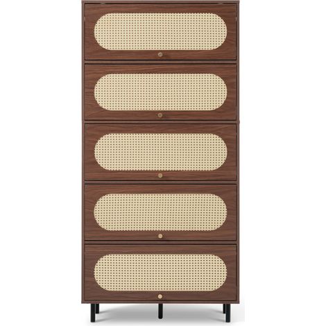 Meuble de rangement haut 5 portes à abattant en MDF et métal effet noyer 80 x 40 x 163 cm MODENUIT (1/5)