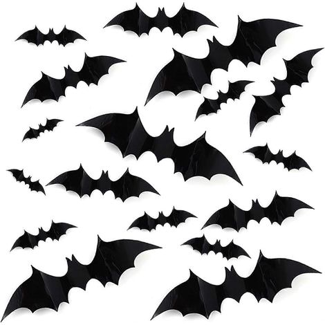 Kit de décoration murale 3D en PVC représentant des chauves-souris effrayantes, idéal pour une fête d'Halloween à faire soi-même. 32 pièces. Décorations pour la fenêtre et la maison la veille d'Hallow (1/4)