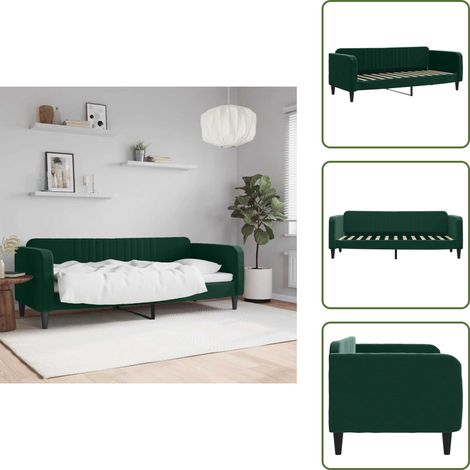 The Living Store Lit de repos sans matelas vert foncé 80x200 cm velours - Lit de jour (1/5)