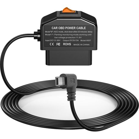 Kit de Câblage OBD pour Dash Cam,Mini kit de Câblage USB avec Câble d'alimentation OBD pour Dashcam 12-24V à 5V/3A avec Protection Basse Tension Surveillance de Stationnement 24h/Mode Acc (1/5)