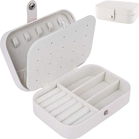 Boîte à bijoux compacte à 2 niveaux, rangement pour boucles d’oreilles, blanc (1/5)