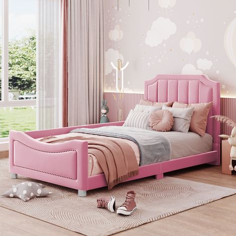 Bett Kinderbett Schlafsofa 90x200 Flanell Rosa OKMYHOME (1/5)