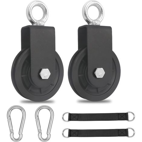 Poulie pour Cable Poulie avec Sangle de Suspension et Mousqueton Poulie de Fitness Poulie de Levage pour Câble Métallique Corde(2pièces)