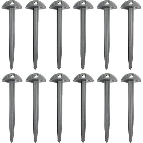 Lot de 12 piquets de sol en plastique robuste de 9,5 cm de hauteur, pour la fixation de tentes de camping, bâches de pluie, tapis de jardin et désherbage. (1/5)