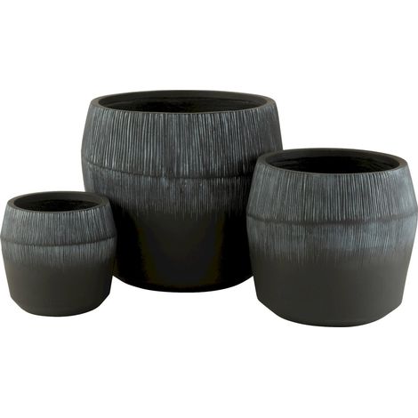 Cachepot en argile noir finition artisanale style moderne - Noir argile texturé gris clair (1/2)