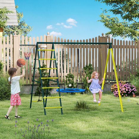 Ensemble balançoires rondes classiques jardin d’échelles en acier corde panier enfants 3 à 8 ans