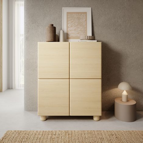 Kommode Hamola, Anrichte mit 6 Fächern, Drehöffnung, 4 Türen, 100x38x125h cm Eiche Braun (1/5)