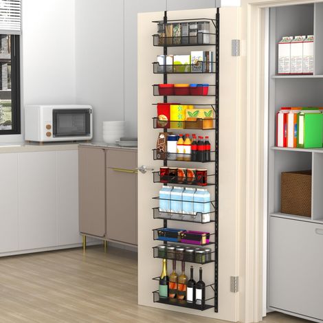 Rangement au-dessus de la porte, 10 niveaux de rangement au-dessus de la porte avec panier réglable pour garde-manger, cuisine, salle de rangement, étagère à épices, noir (1/5)