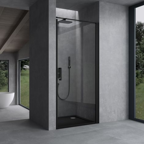 doporro Nischentür Nischendrehtür Duschabtrennung 75x195 cm ESG-Sicherheitsglas Duschtür aus Klarglas mit Hebe- und Senkmechanismus Teramo36K schwarz inkl. NANO-Beschichtung
