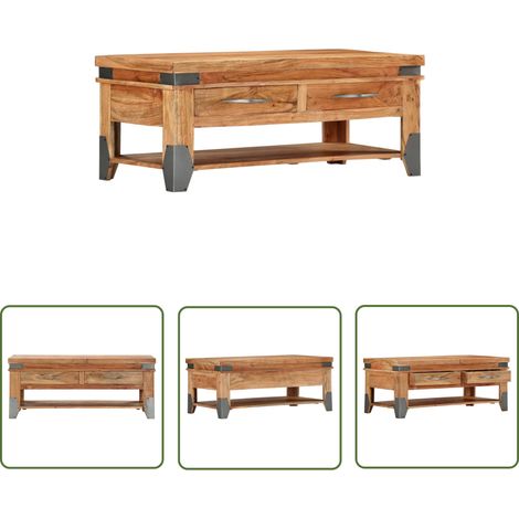 The Living Store Table basse 110x52x45 cm Bois d'acacia solide - Table Basse - Meuble TV - Table D'appoint - Acacia - Bois Naturel (1/5)
