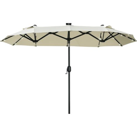 Parasol double, parasol de terrasse, inclinable, avec panneau solaire, 35 LED, structure en acier, beige, 2,92 x 1,50 x 2,18 m