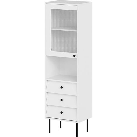 Étagère Feletri 105, Blanc, Avec tiroirs, Avec des portes, Fermé, MDF, Stratifié, Verre trempé, Le nombre de portes: 0, Nombre de tiroirs: 0, 180x52x39cm