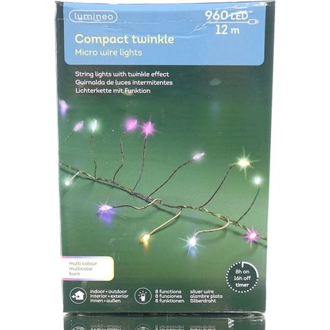Lumineo Micro-LED Lichterkette Compact Twinkle Silberfarben 12 Meter 960 Lichter - bunt (1/5)