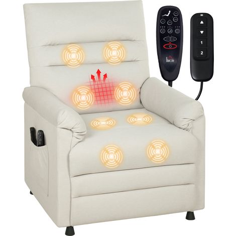 Fauteuil relax électrique - HOMCOM - massant et chauffant - dossier inclinable et repose-pieds - velours - 82x99x106cm - crème