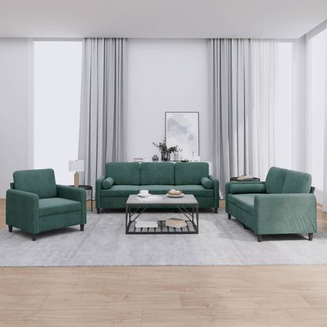 vidaXL Ensemble de canapés 3 pcs avec coussins vert foncé velours (1/5)