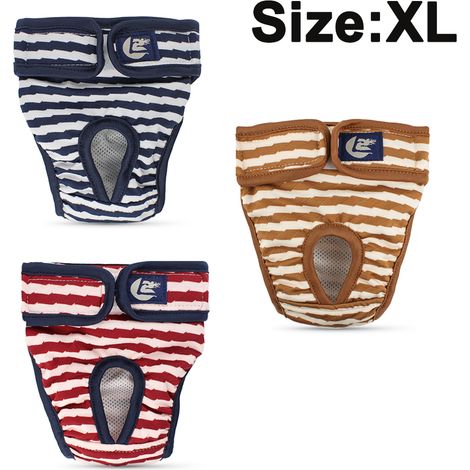 Lot de 3 couches pour chienne, lavables et réutilisables, taille élastique, anti-fuites, pour chaleur et incontinence