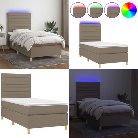 Letto a Molle con Materasso e LED Tortora 90x200 cm in Tessuto - Materasso a molle - Letto con LED